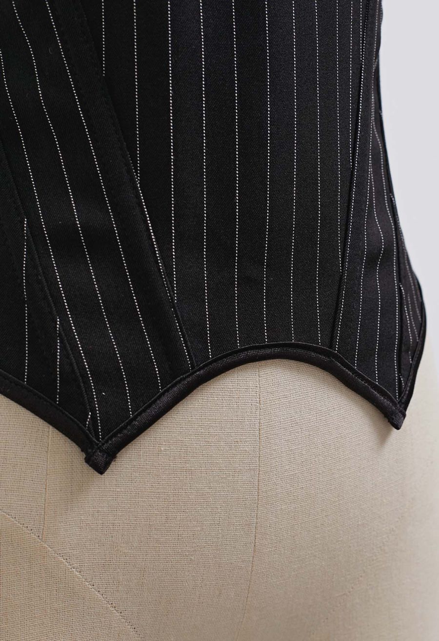 Pinstripe Lace-Up Back Bustier Corset Top
