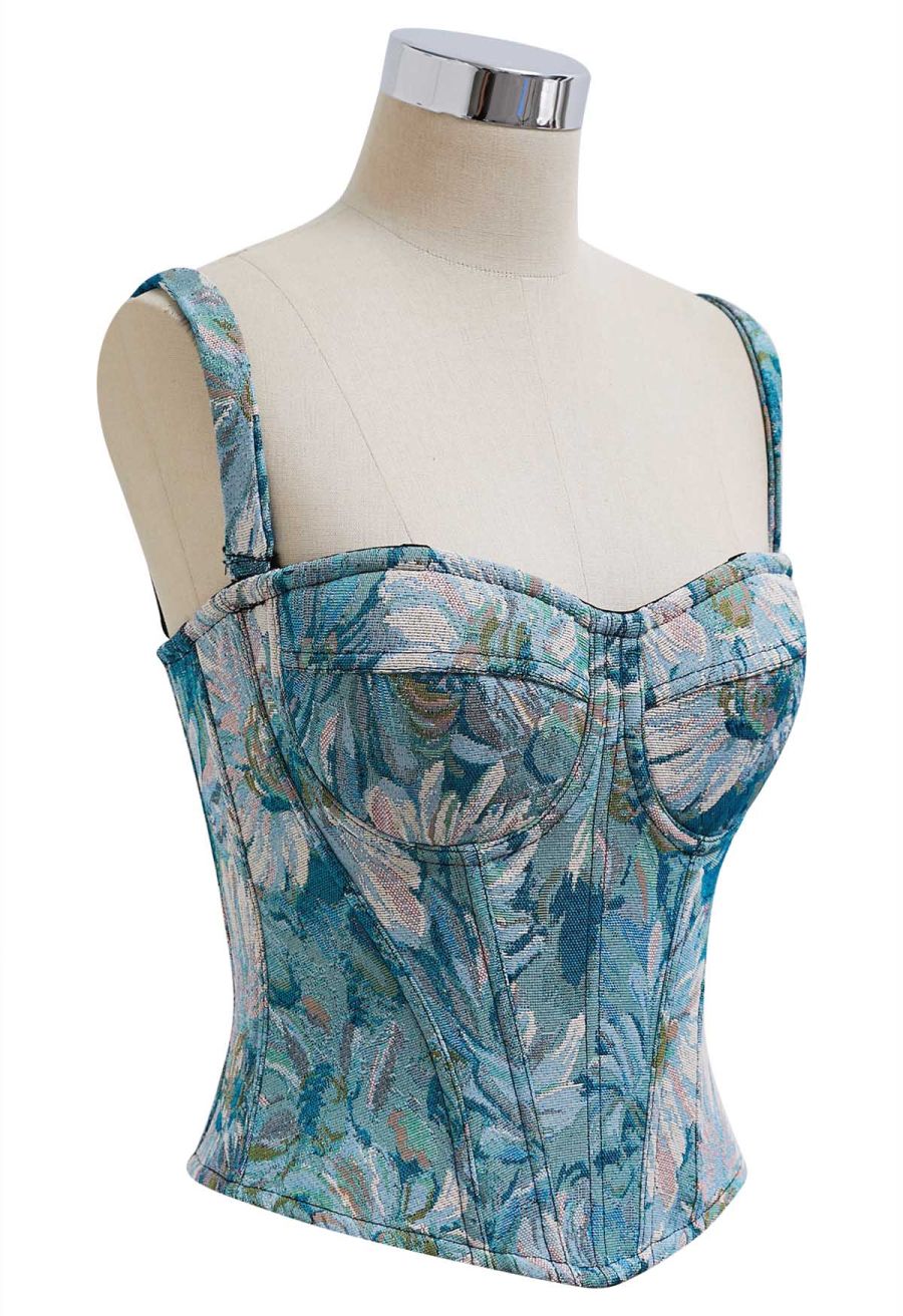 Vintage Flower Canvas Bustier Top in Blue