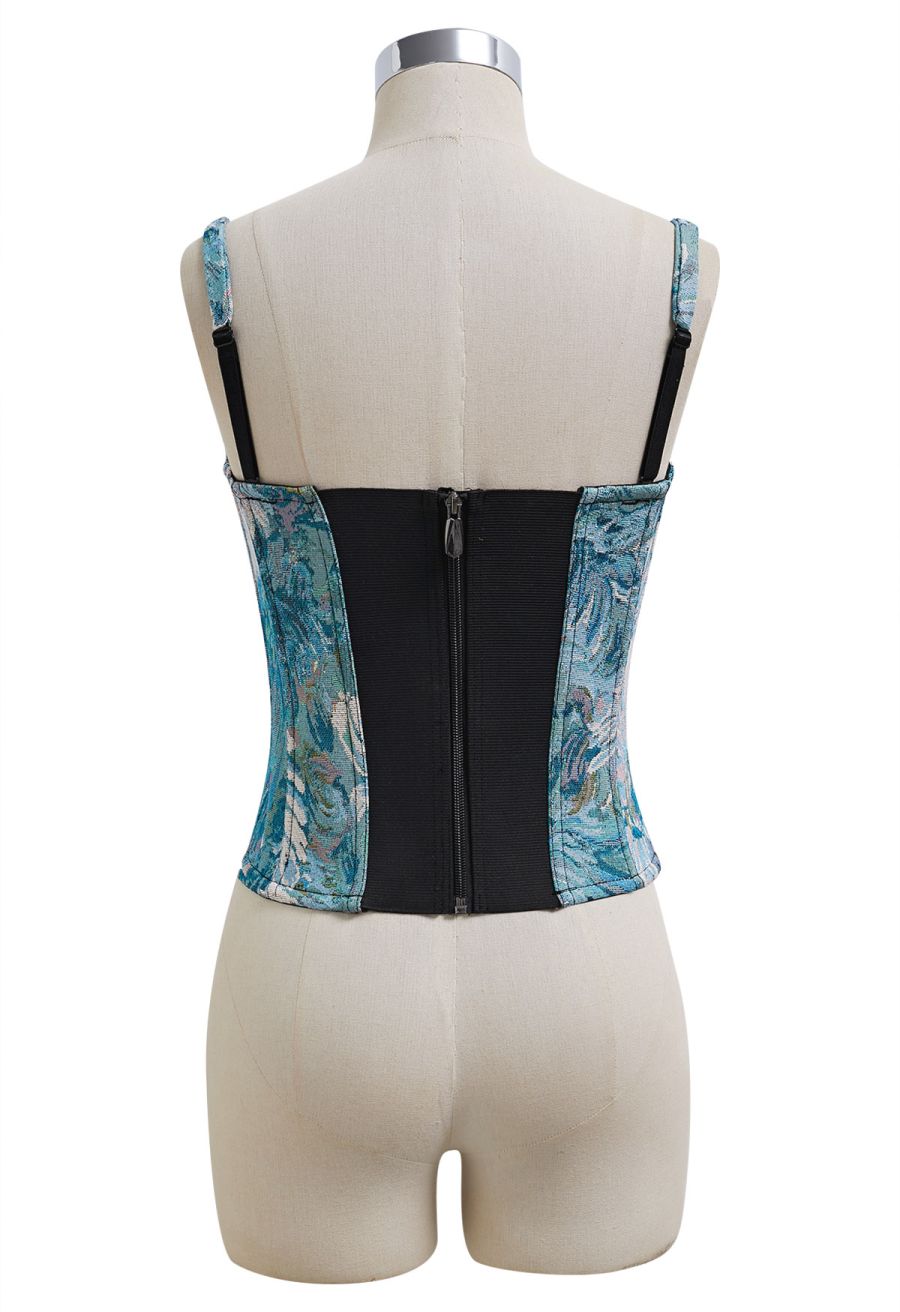Vintage Flower Canvas Bustier Top in Blue