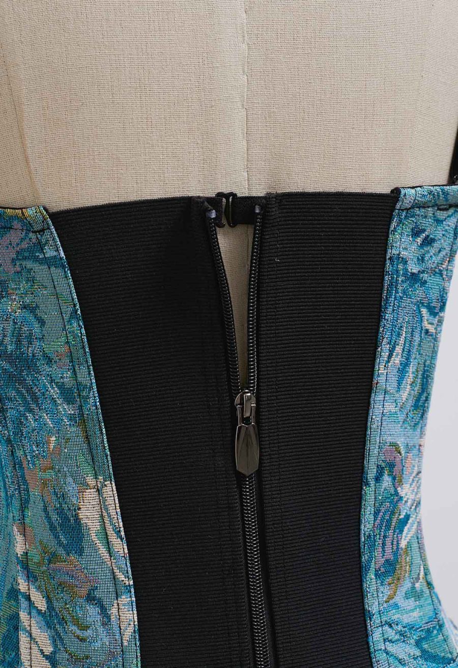 Vintage Flower Canvas Bustier Top in Blue