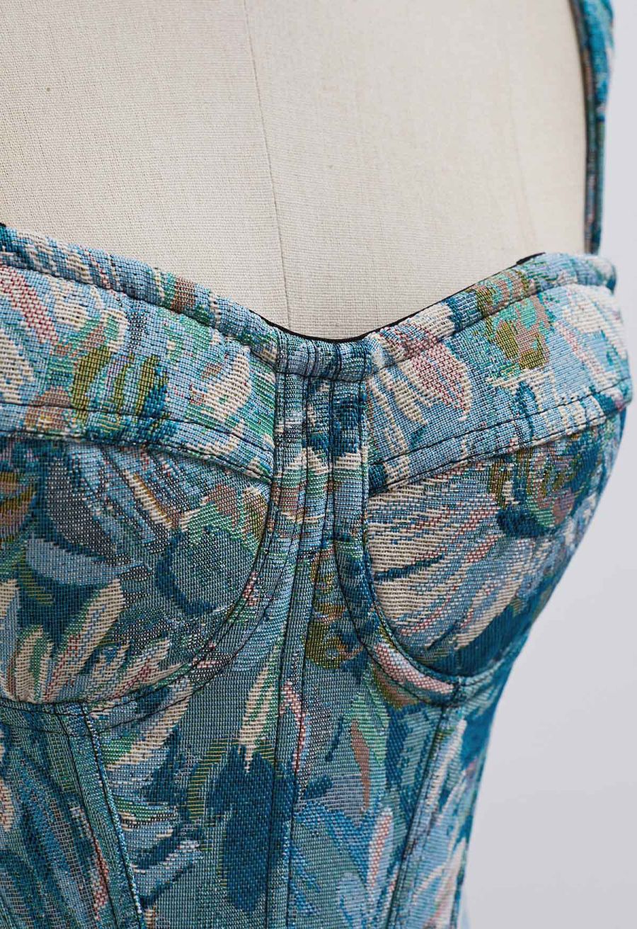 Vintage Flower Canvas Bustier Top in Blue