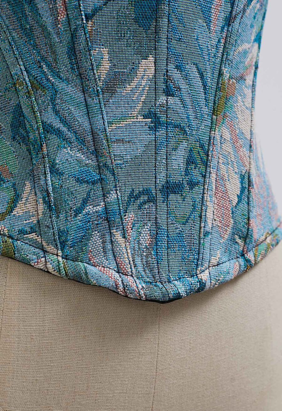 Vintage Flower Canvas Bustier Top in Blue