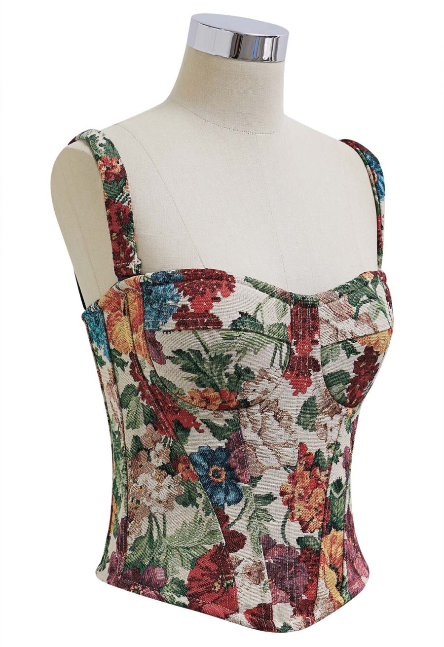 Vintage Flower Canvas Bustier Top in Burgundy