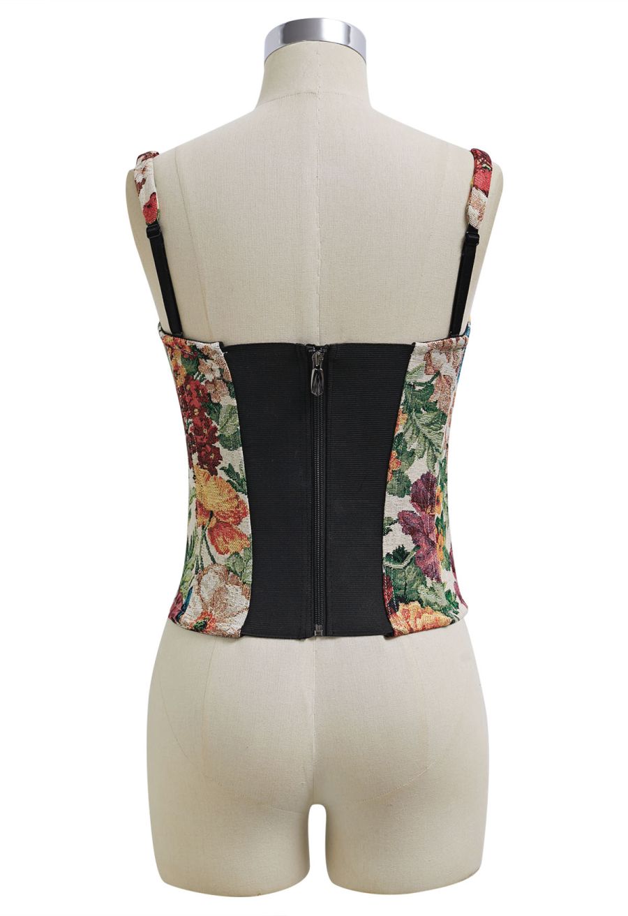 Vintage Flower Canvas Bustier Top in Burgundy