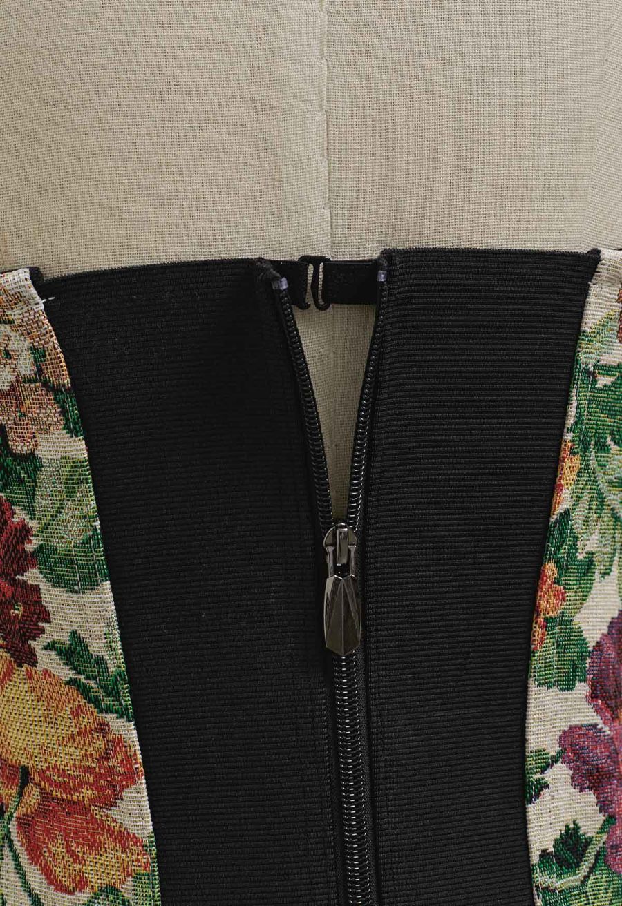 Vintage Flower Canvas Bustier Top in Burgundy