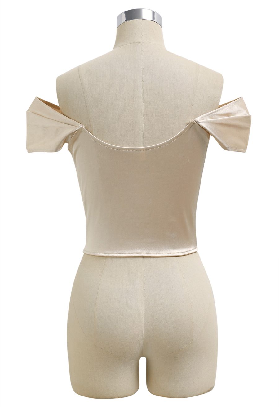 Off-Shoulder Sheen Satin Bustier Top in Apricot