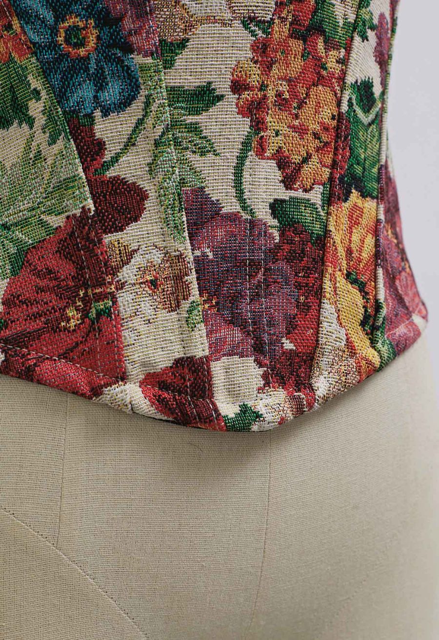Vintage Flower Canvas Bustier Top in Burgundy