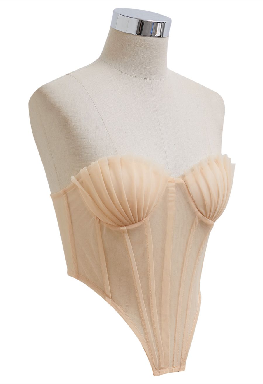 Seashell Pleated Mesh Bustier Corset Top