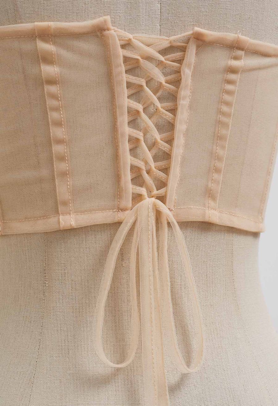Seashell Pleated Mesh Bustier Corset Top