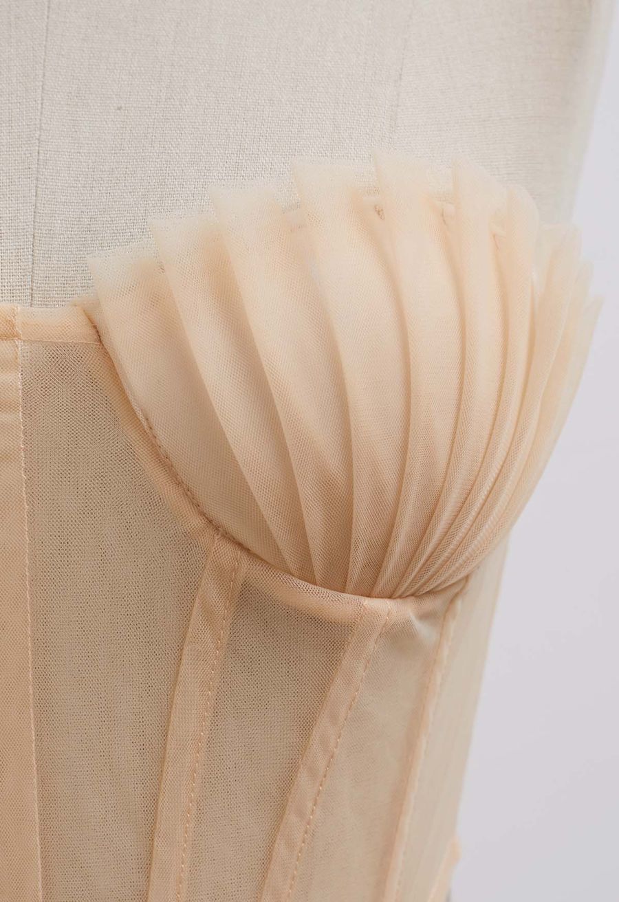 Seashell Pleated Mesh Bustier Corset Top