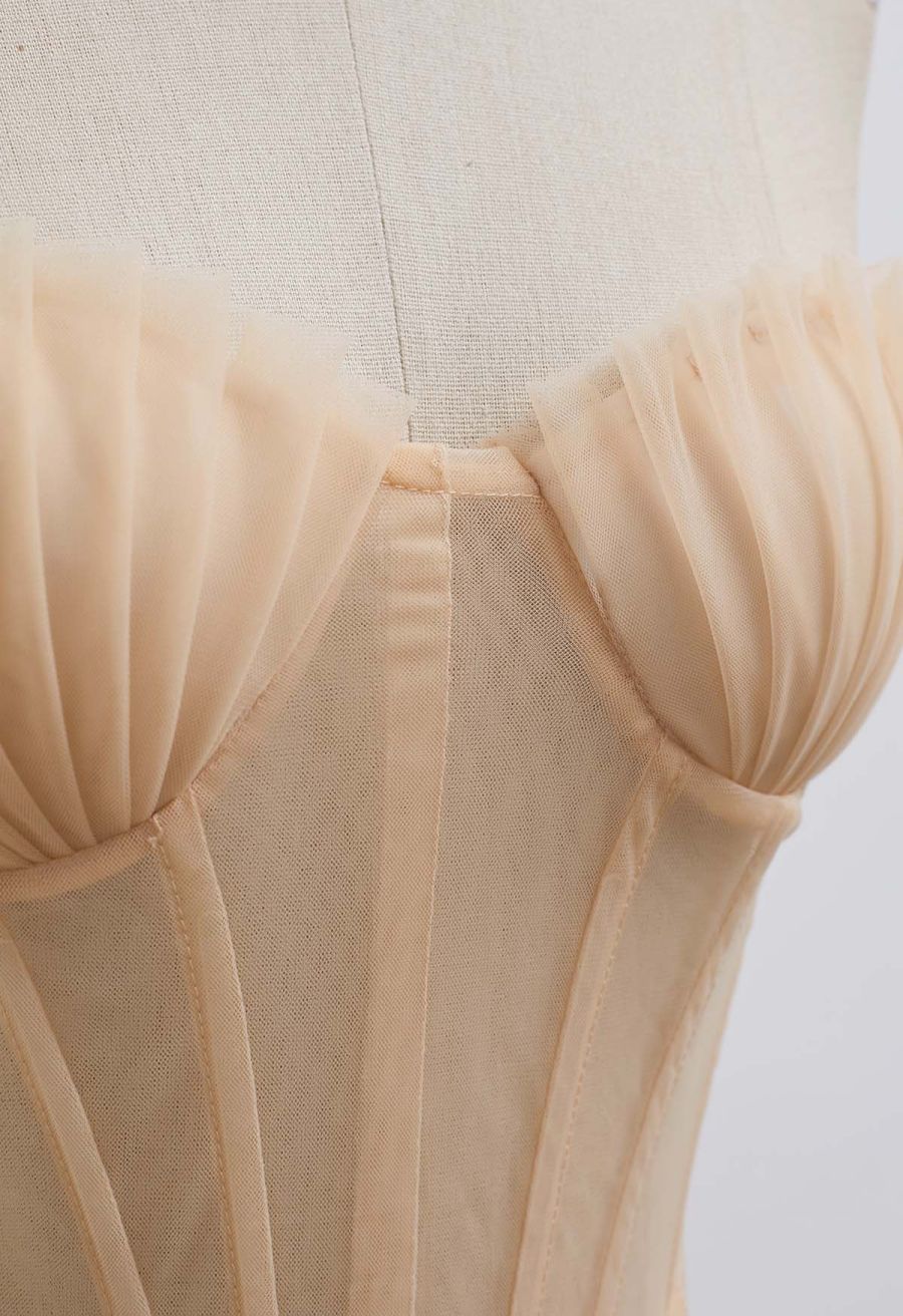 Seashell Pleated Mesh Bustier Corset Top