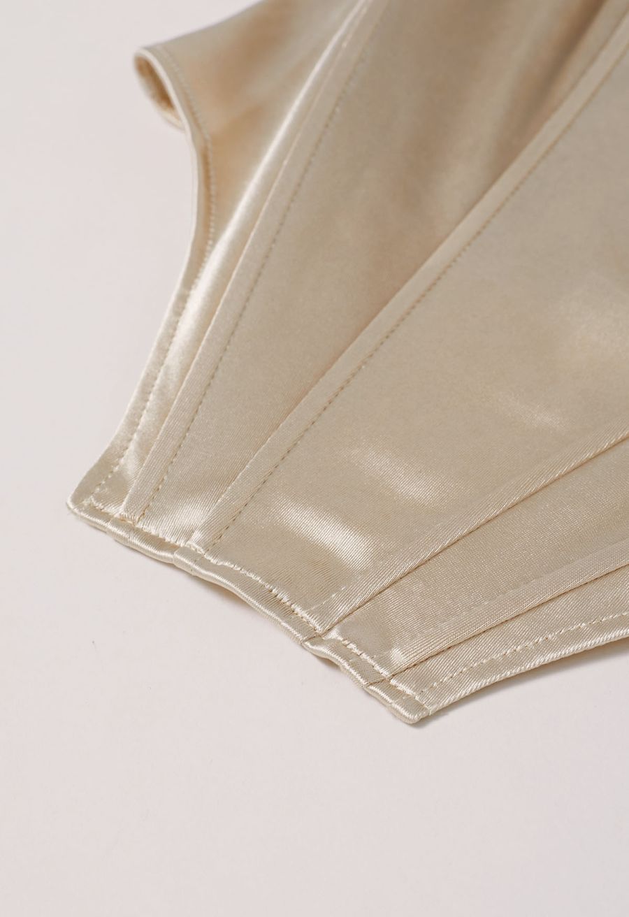 Off-Shoulder Sheen Satin Bustier Top in Apricot