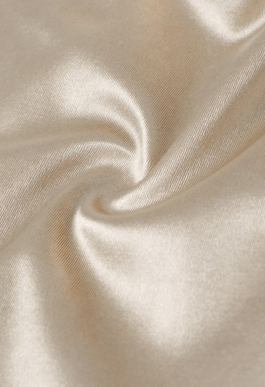 Off-Shoulder Sheen Satin Bustier Top in Apricot
