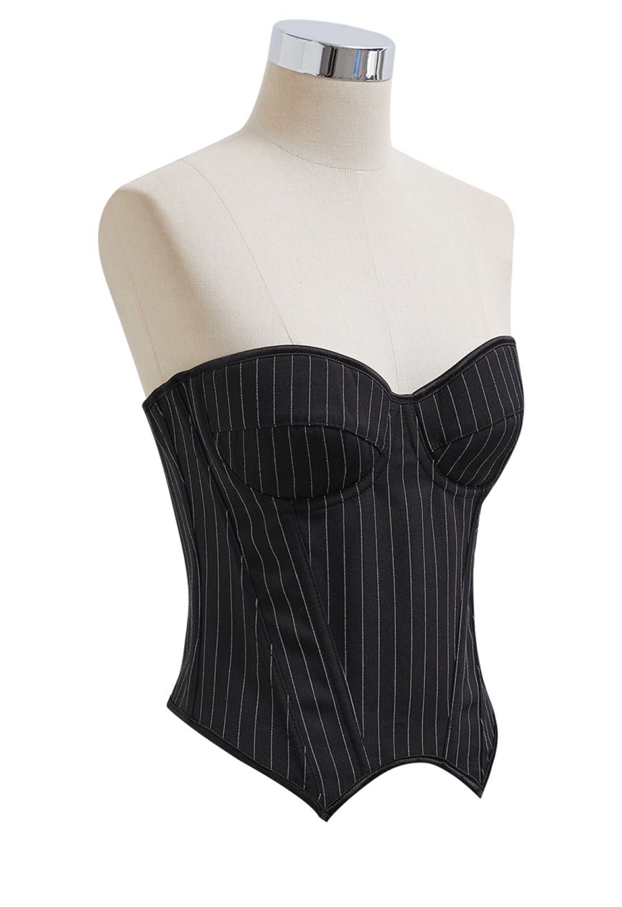 Pinstripe Lace-Up Back Bustier Corset Top