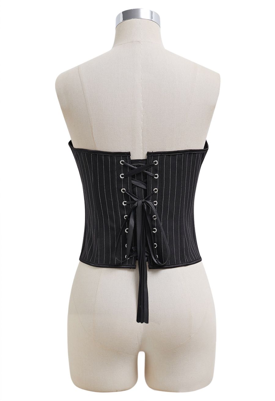 Pinstripe Lace-Up Back Bustier Corset Top