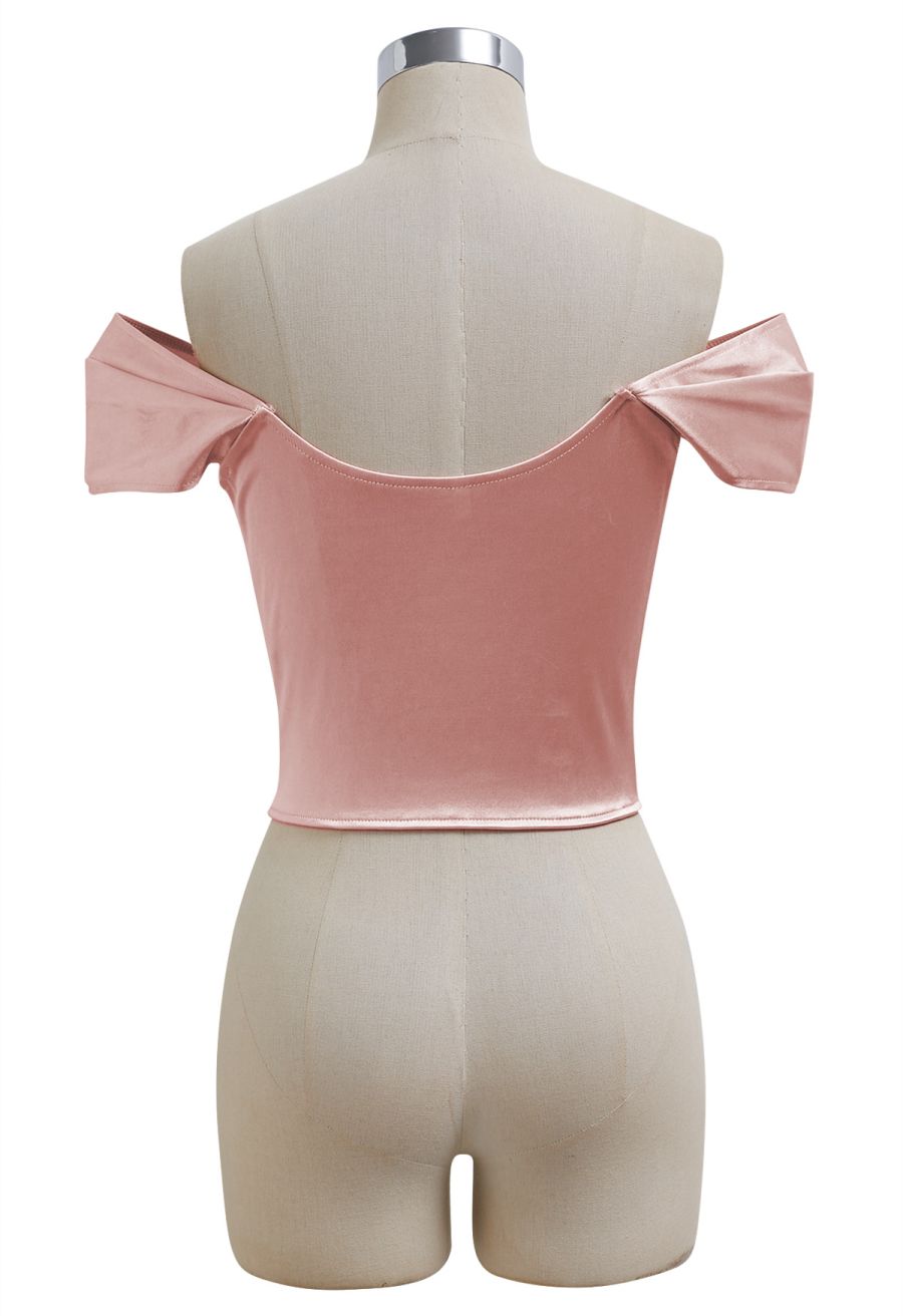 Off-Shoulder Sheen Satin Bustier Top in Dusty Pink