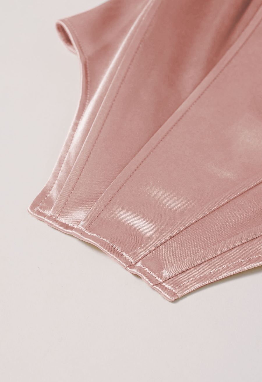 Off-Shoulder Sheen Satin Bustier Top in Dusty Pink