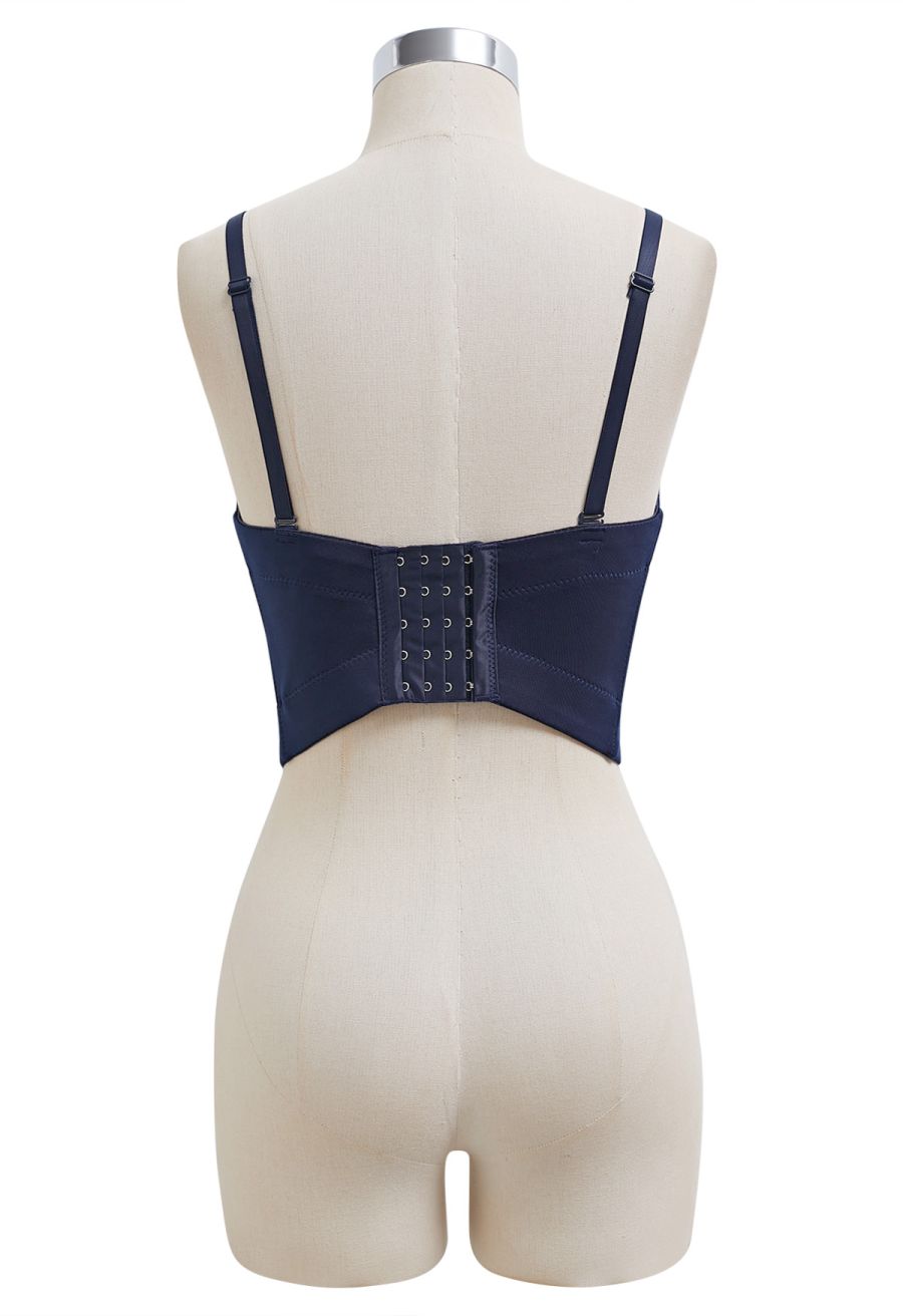 Rhinestone Embellished Corset Push-Up Bra Top in Navy