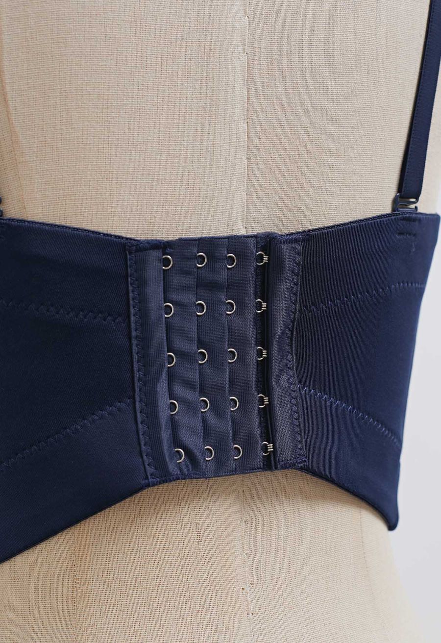 Rhinestone Embellished Corset Push-Up Bra Top in Navy