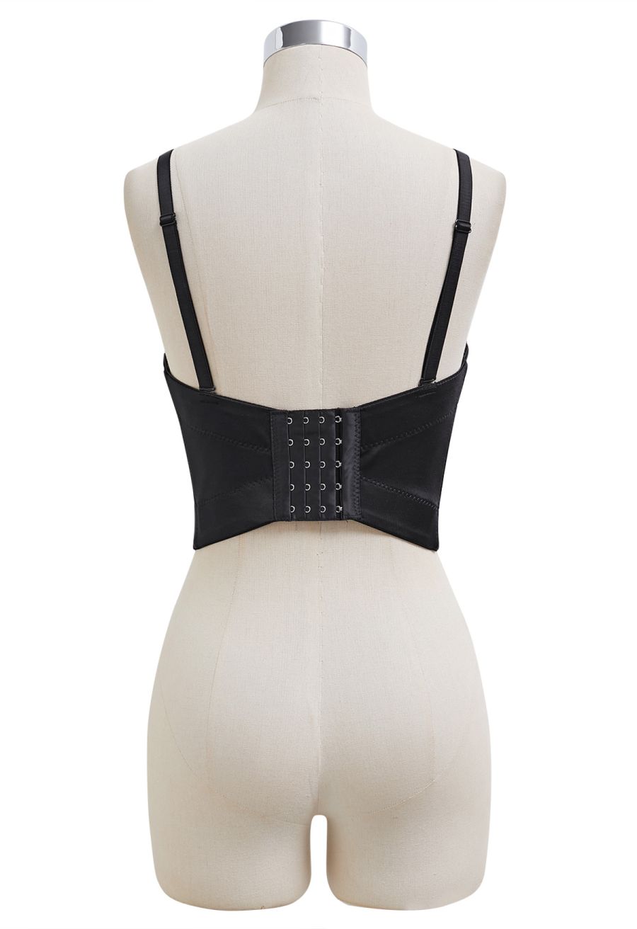Rhinestone Embellished Corset Push-Up Bra Top in Black