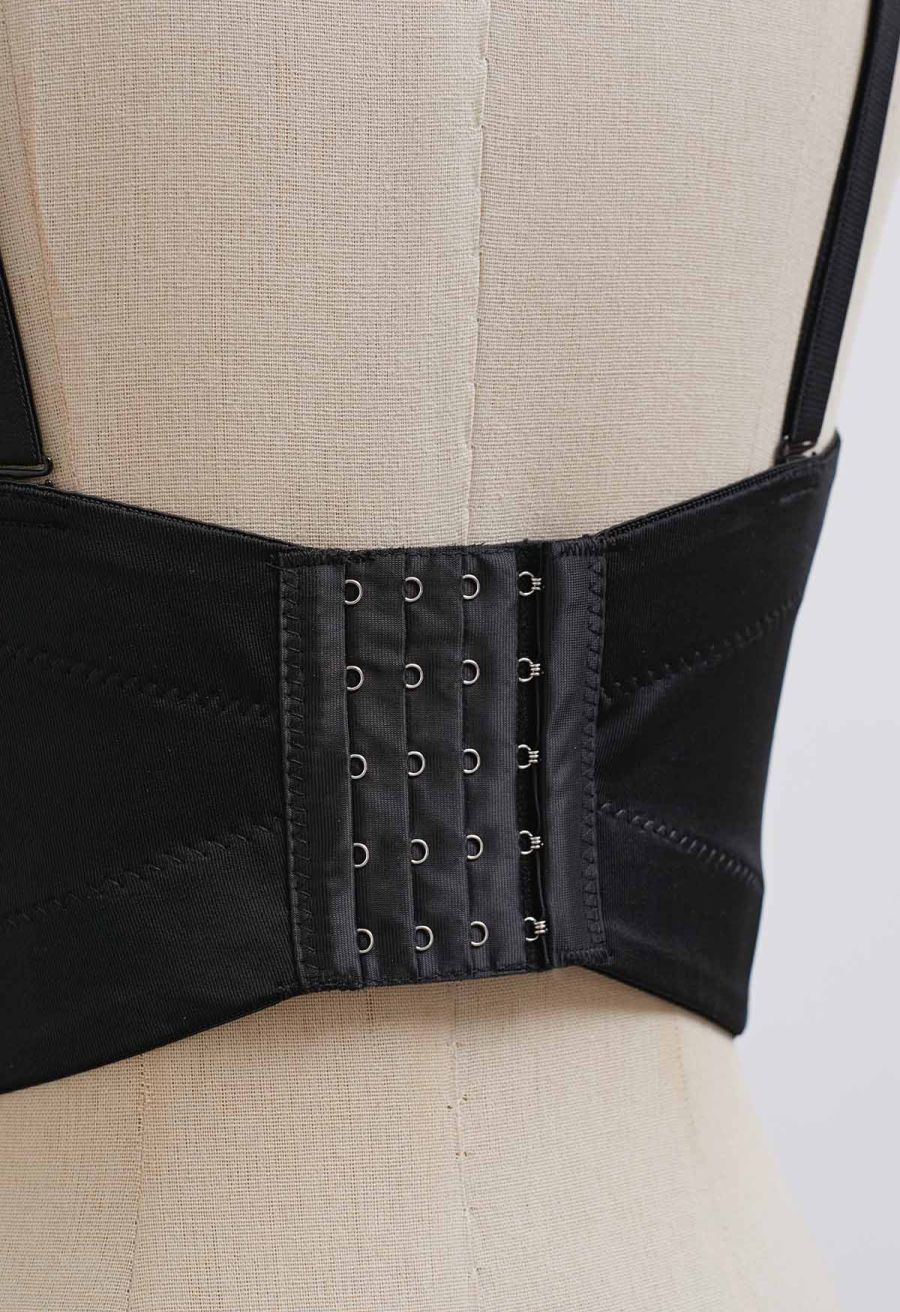 Rhinestone Embellished Corset Push-Up Bra Top in Black
