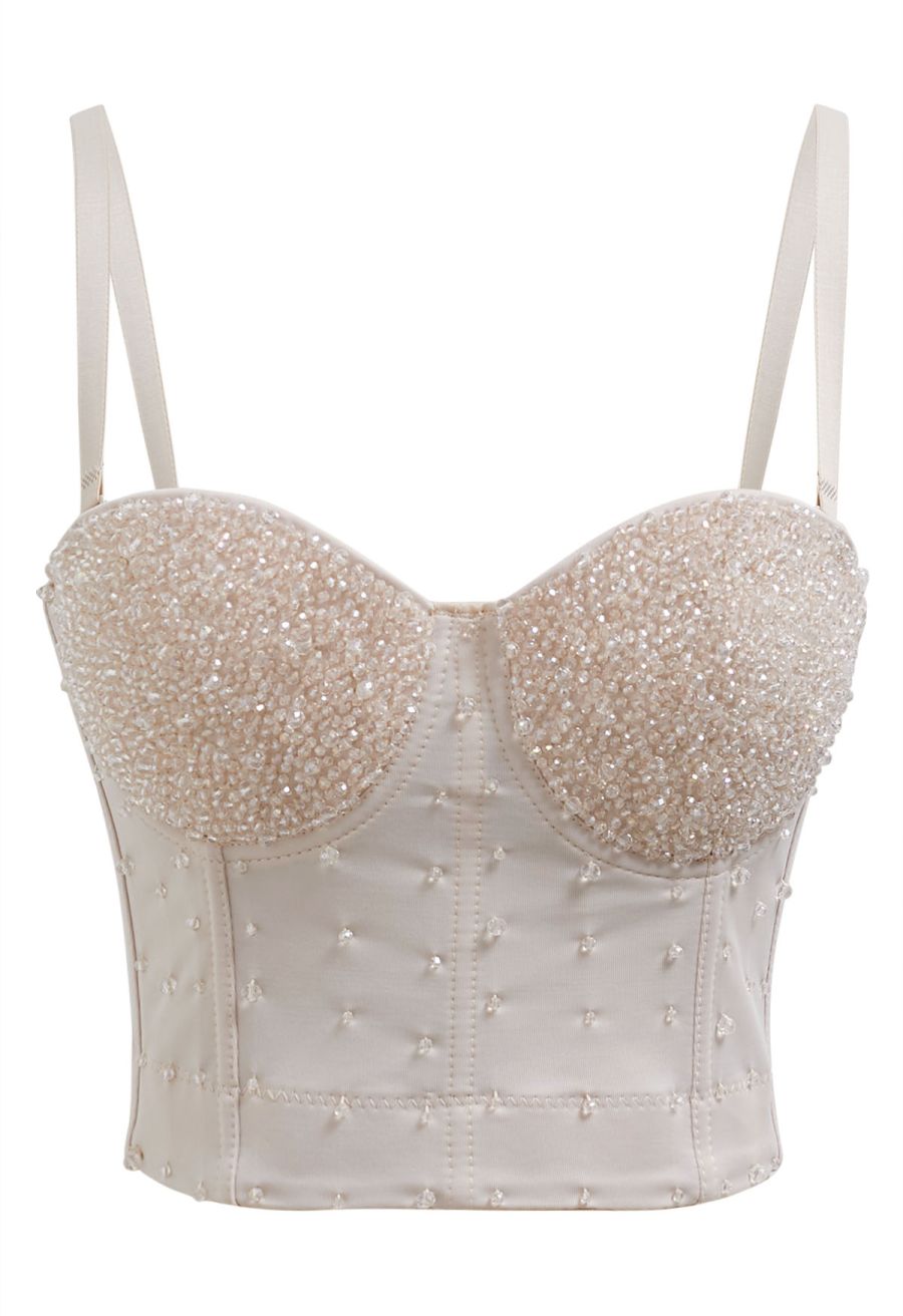 Rhinestone Embellished Corset Push-Up Bra Top in Apricot