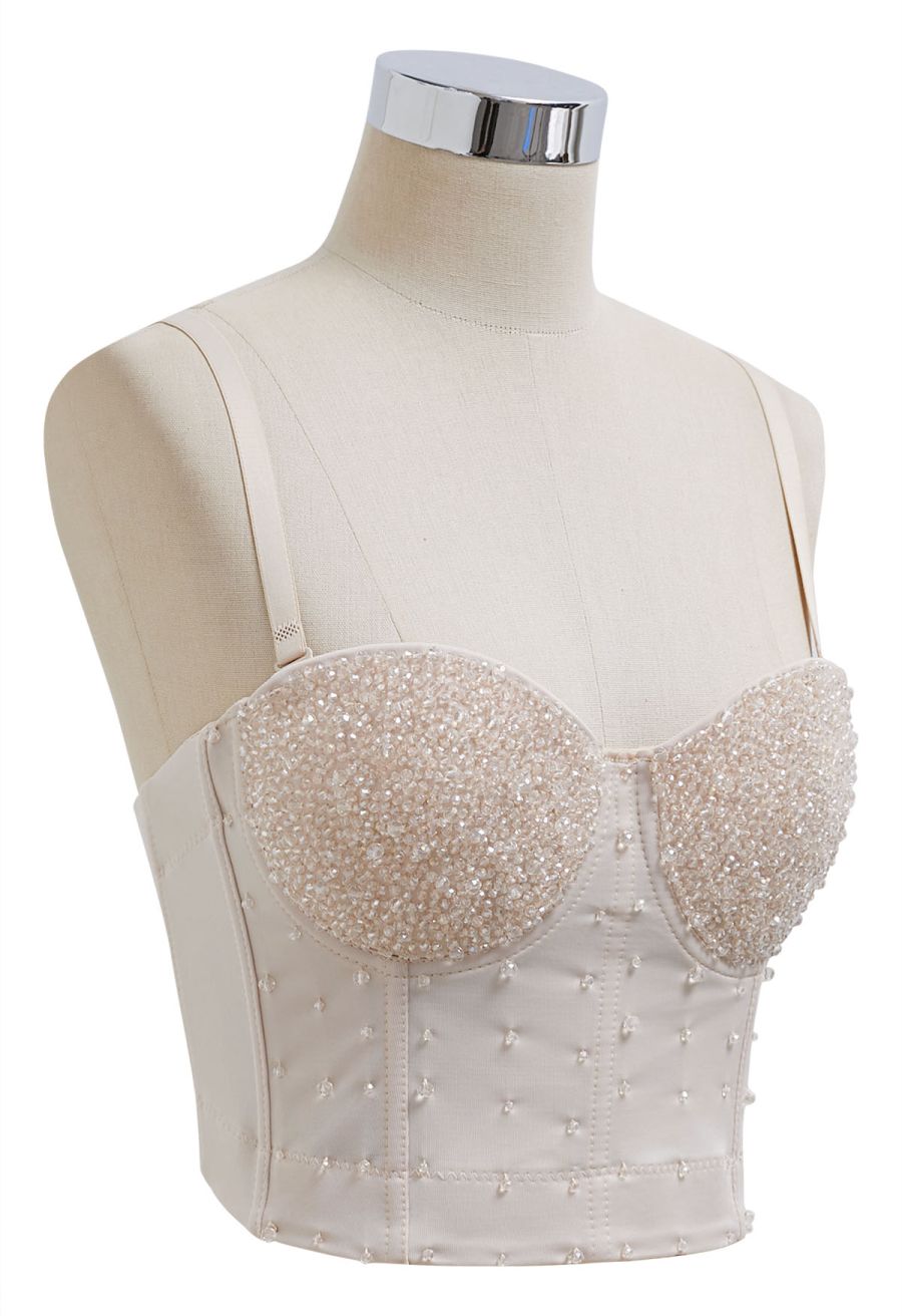 Rhinestone Embellished Corset Push-Up Bra Top in Apricot