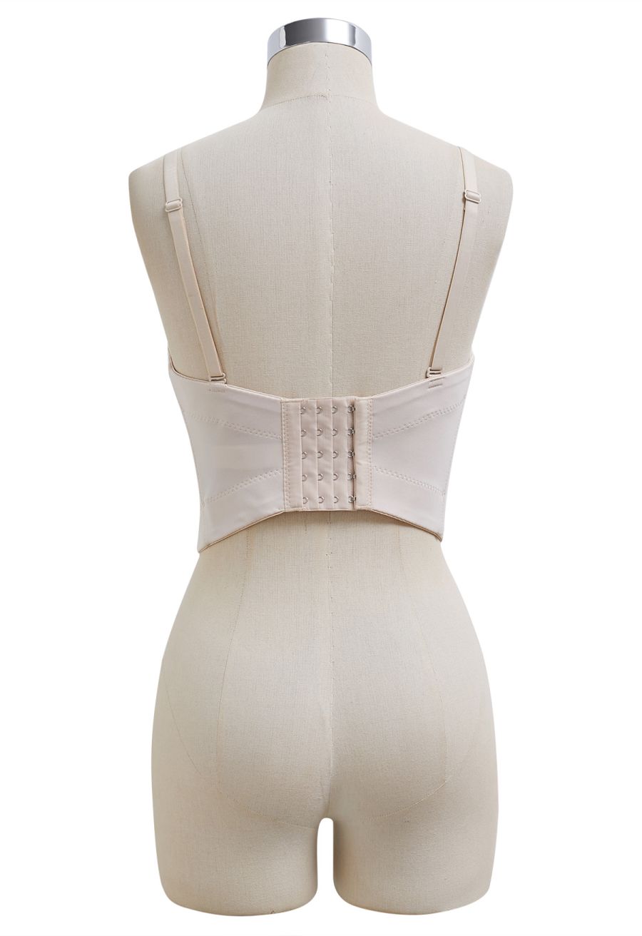 Rhinestone Embellished Corset Push-Up Bra Top in Apricot