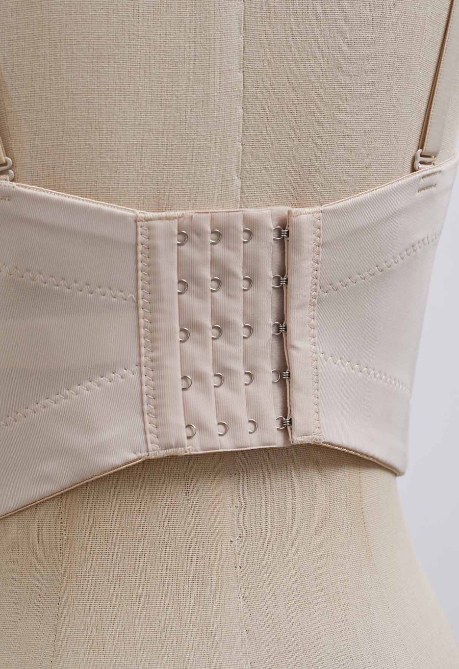 Rhinestone Embellished Corset Push-Up Bra Top in Apricot