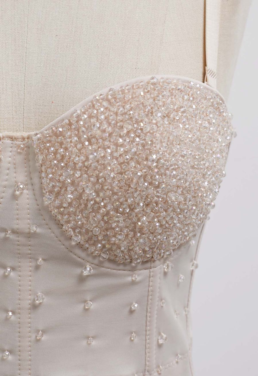 Rhinestone Embellished Corset Push-Up Bra Top in Apricot