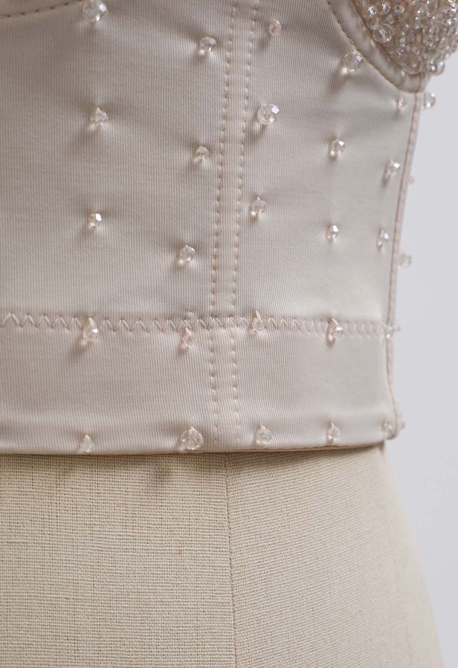 Rhinestone Embellished Corset Push-Up Bra Top in Apricot