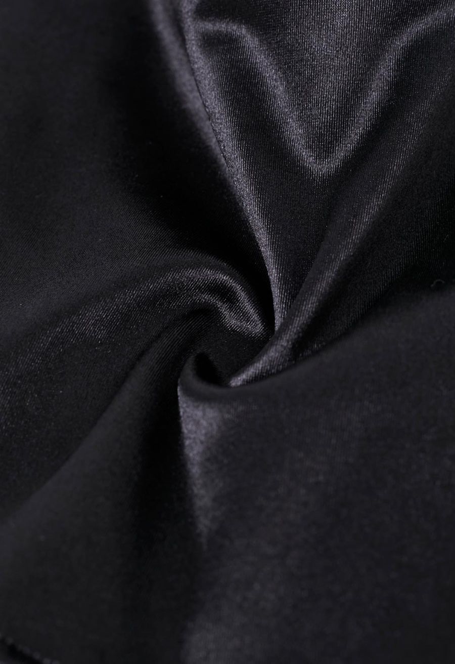 Off-Shoulder Sheen Satin Bustier Top in Black