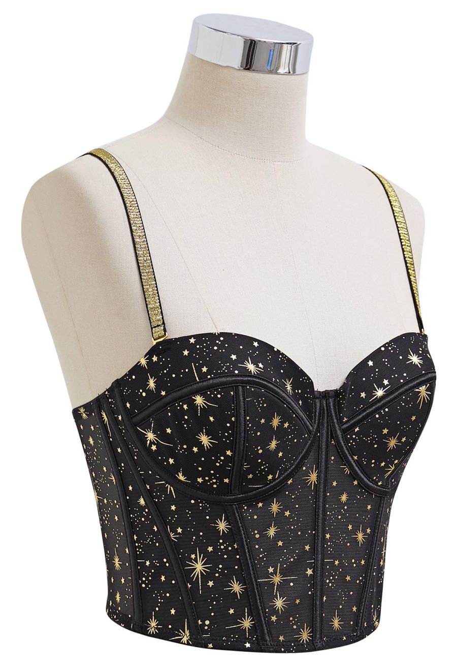 Midnight Charm Golden Stars Bustier Top