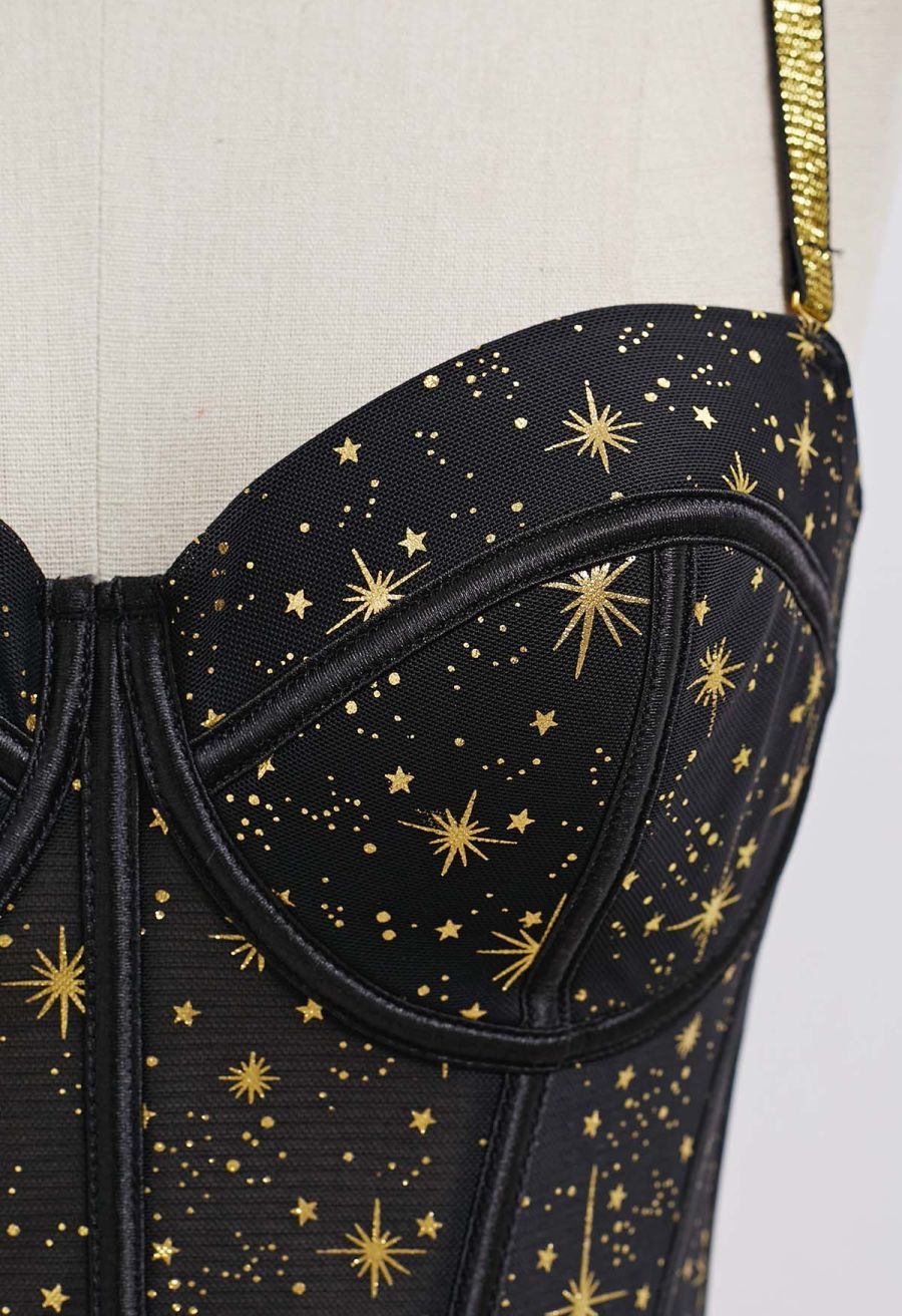 Midnight Charm Golden Stars Bustier Top