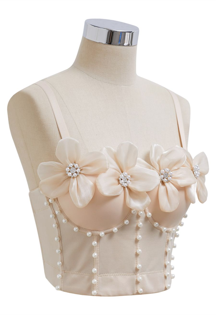 3D Organza Floral Pearl Decor Bra Top
