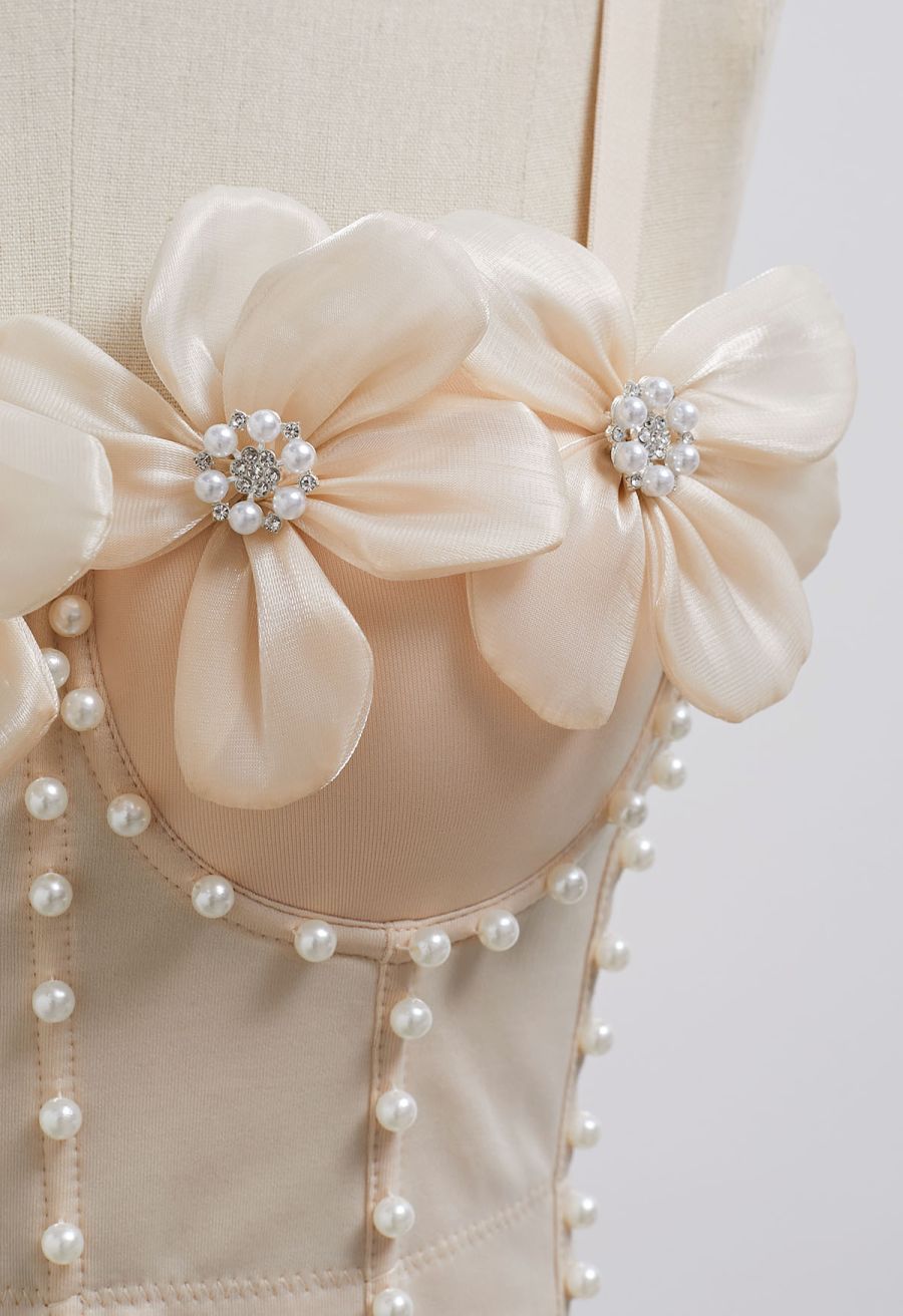 3D Organza Floral Pearl Decor Bra Top