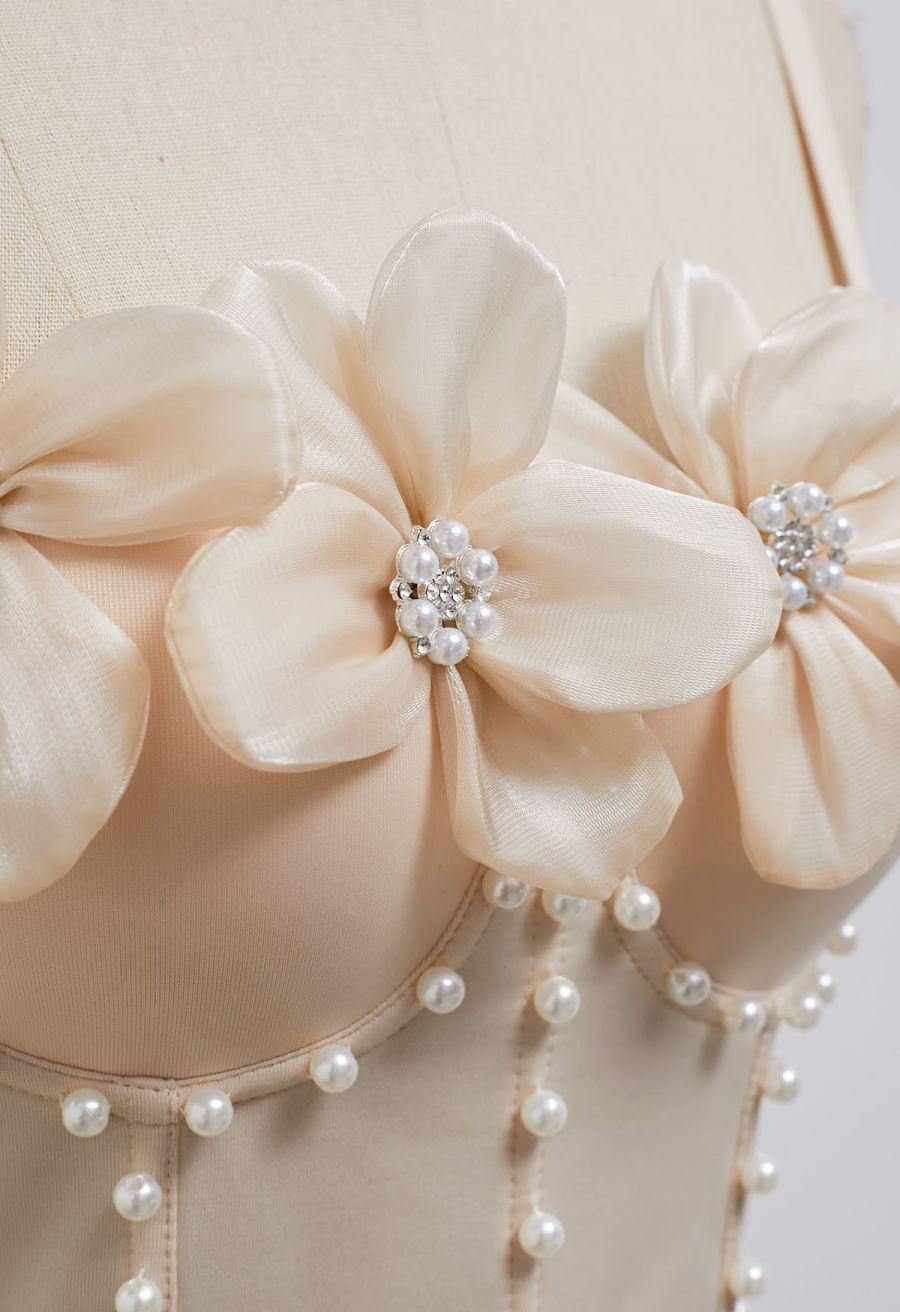 3D Organza Floral Pearl Decor Bra Top