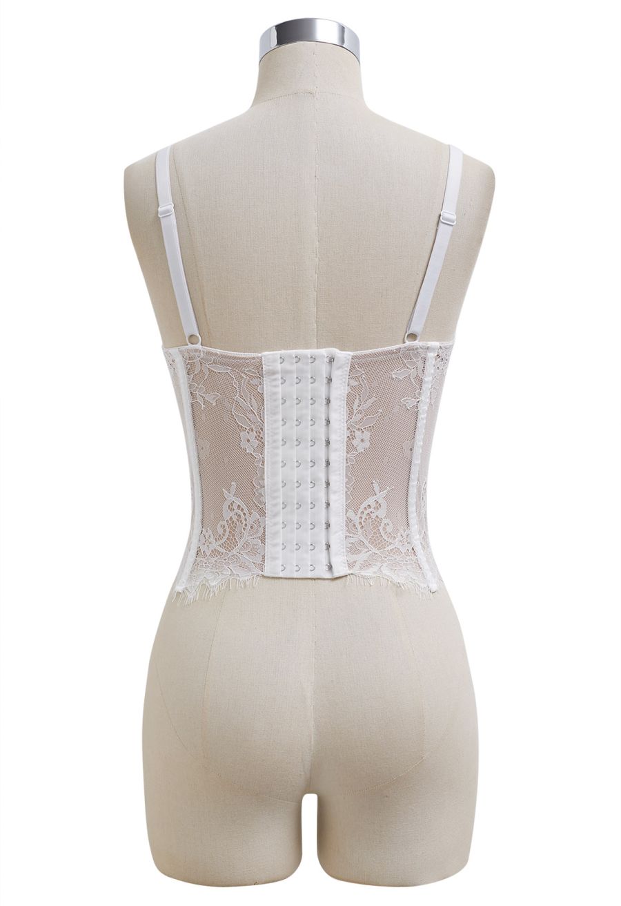 Floral Lace Corset Mesh Bra Top in White