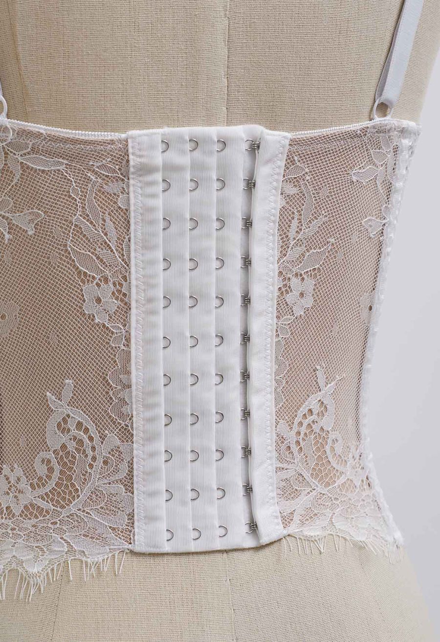 Floral Lace Corset Mesh Bra Top in White