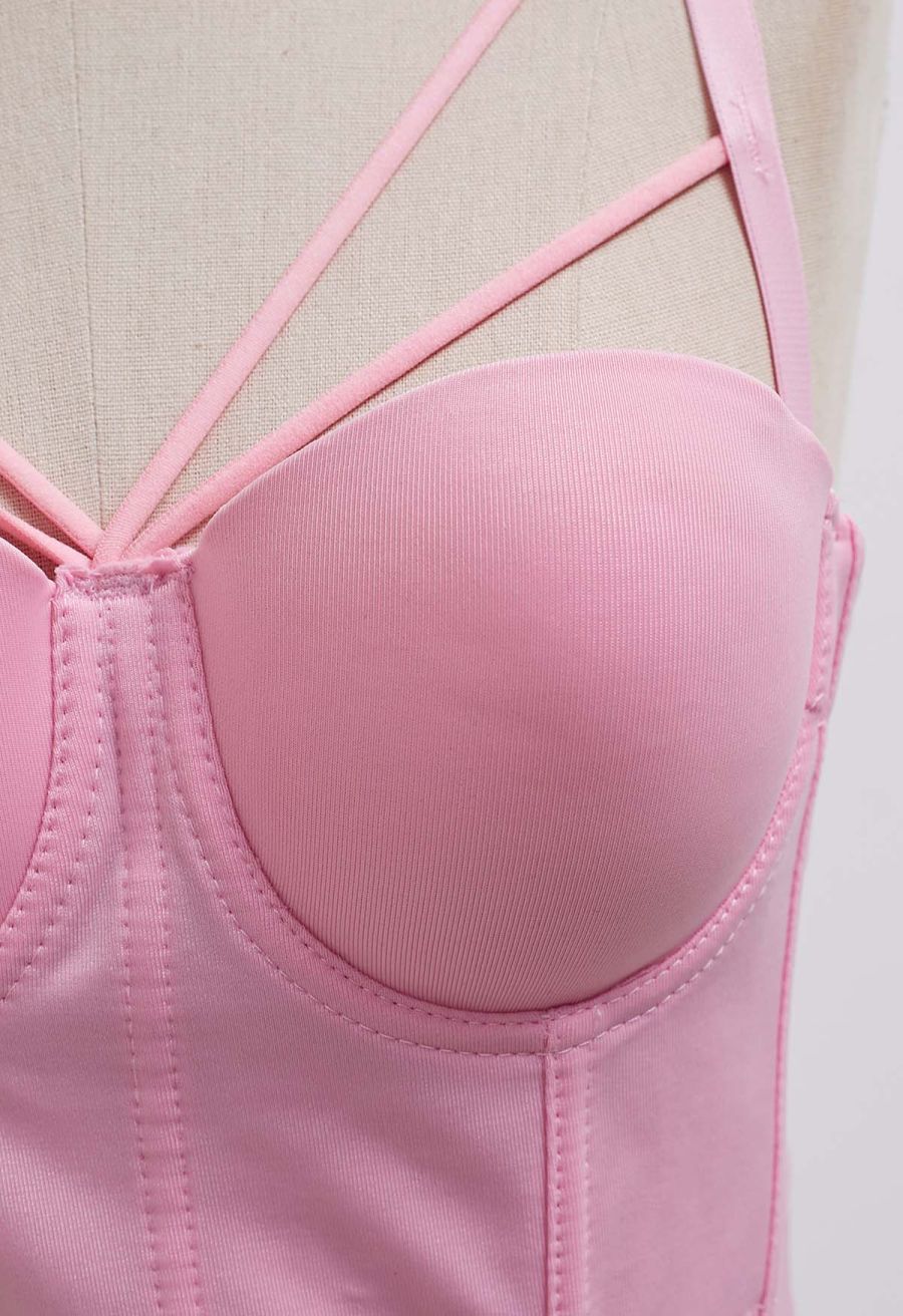 Flattering Corset Push-Up Bra Top in Pink