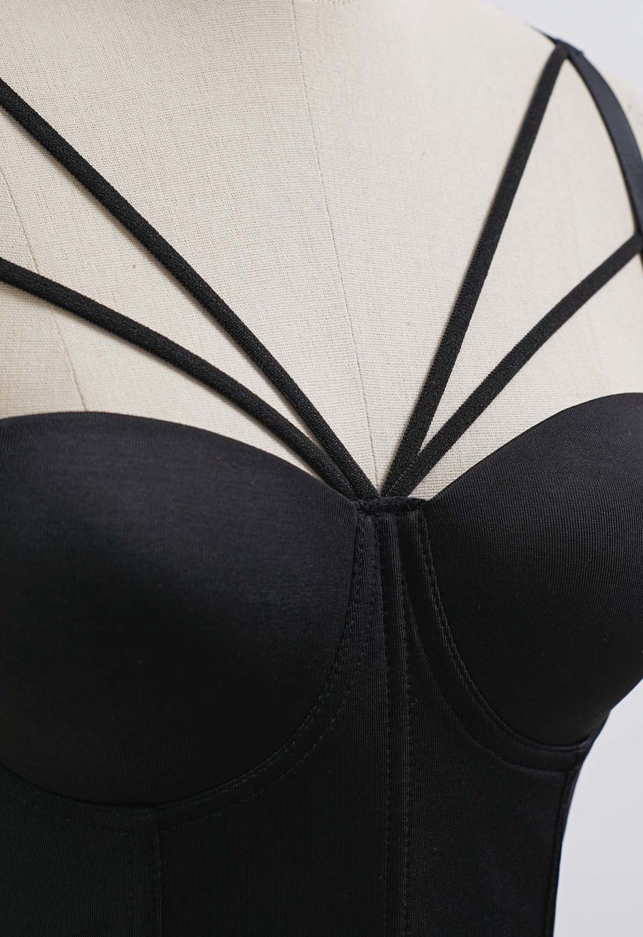 Flattering Corset Push-Up Bra Top in Black