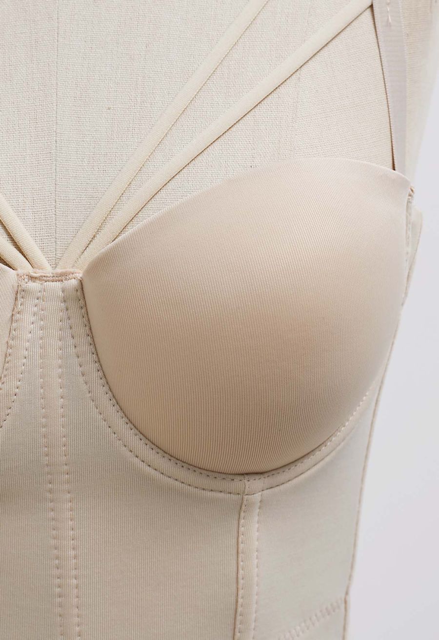 Flattering Corset Push-Up Bra Top in Apricot
