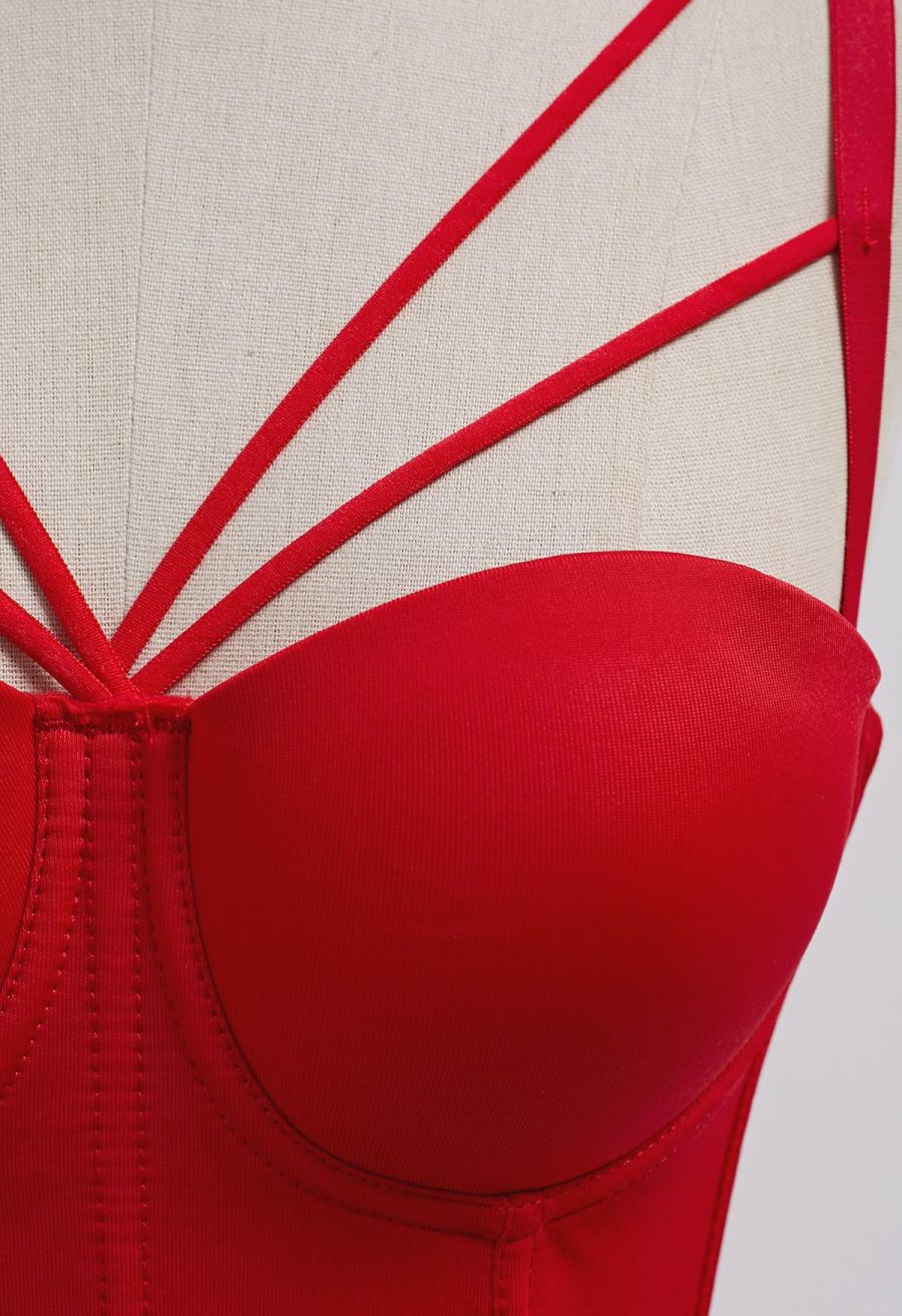 Flattering Corset Push-Up Bra Top in Red