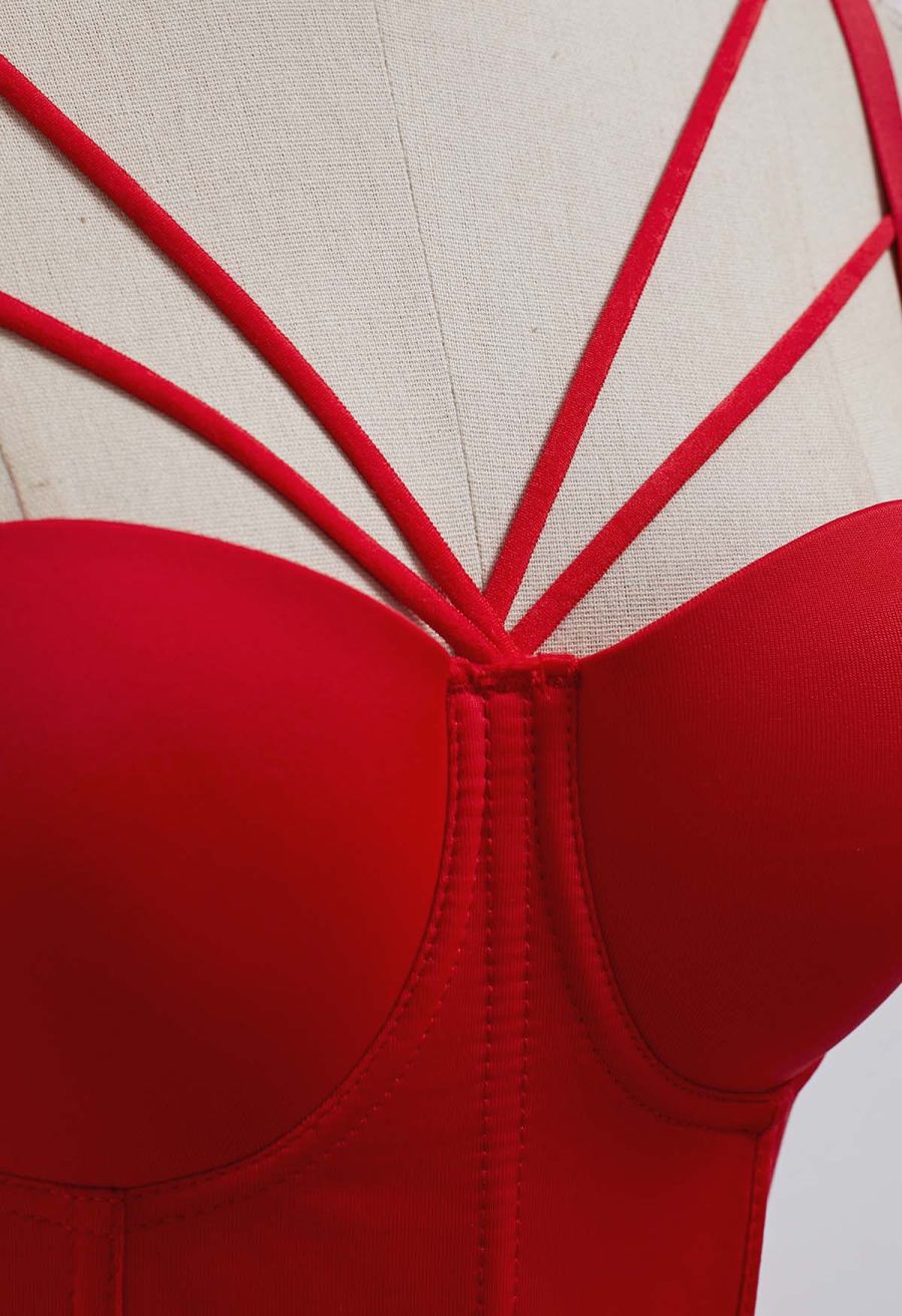 Flattering Corset Push-Up Bra Top in Red