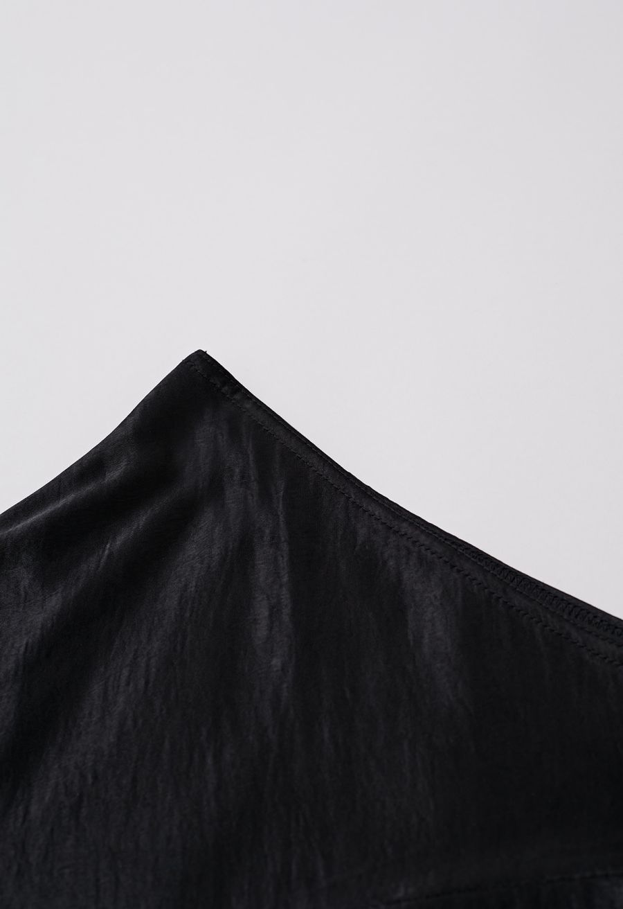 Luxurious Satin High Waist Seamed A-Lined Skirt in Black