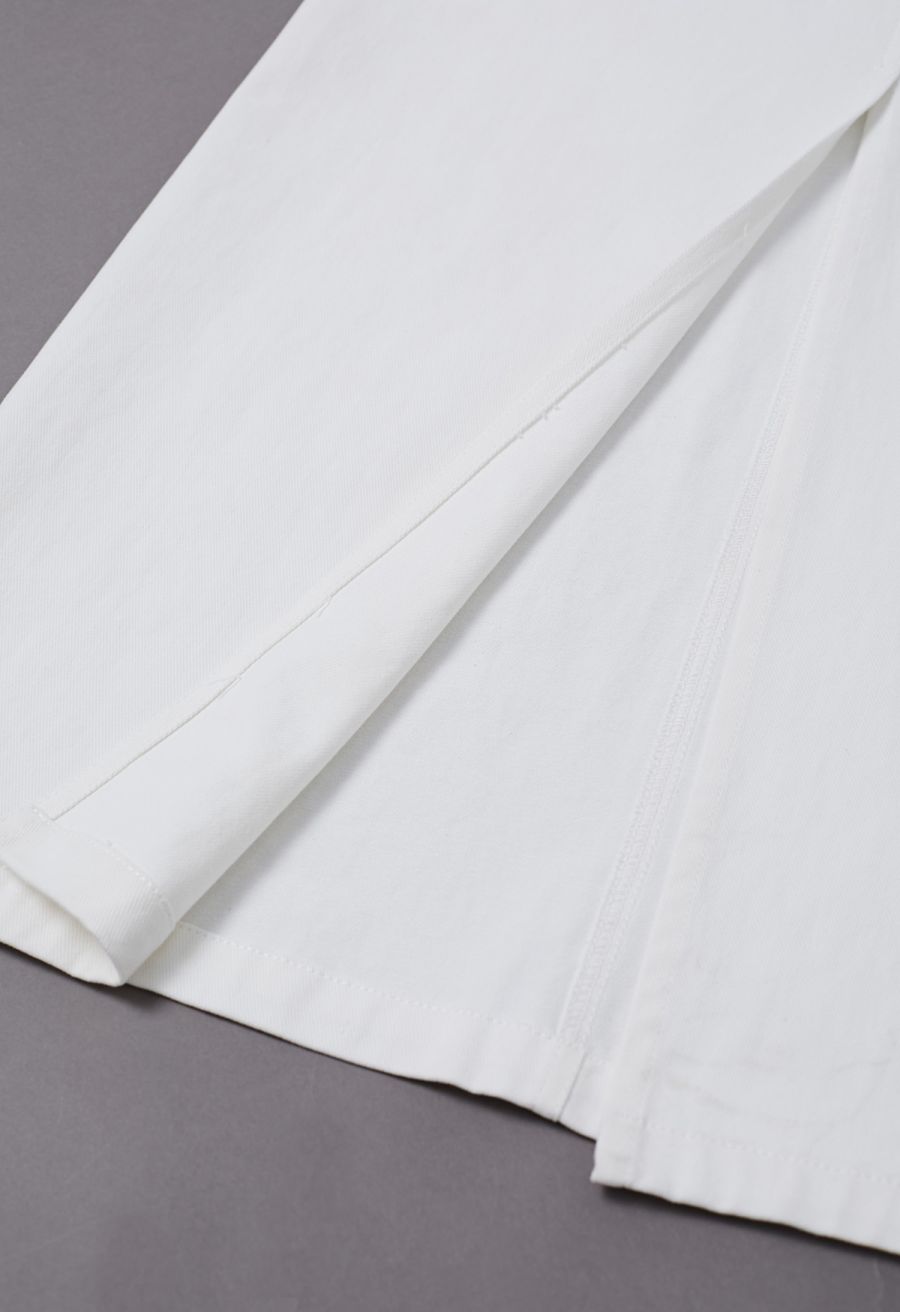 Functional Pocket Belted Denim Maxi Skirt in White