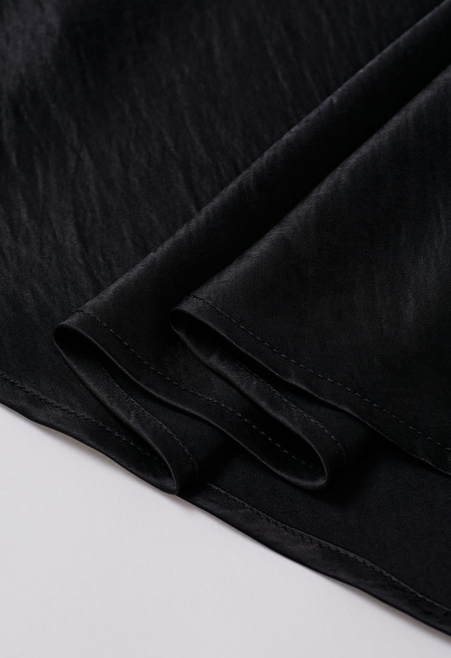 Luxurious Satin High Waist Seamed A-Lined Skirt in Black