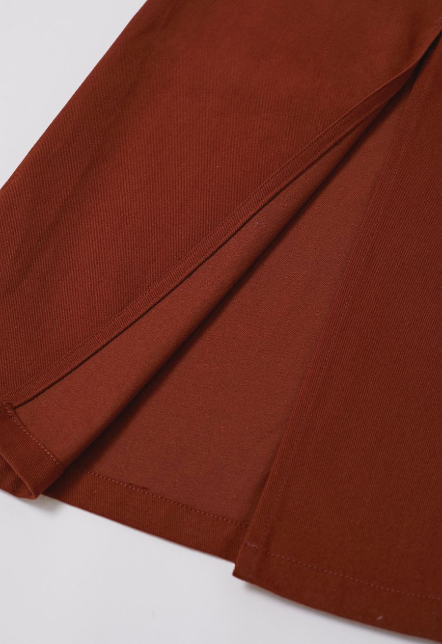 Functional Pocket Belted Denim Maxi Skirt in Rust