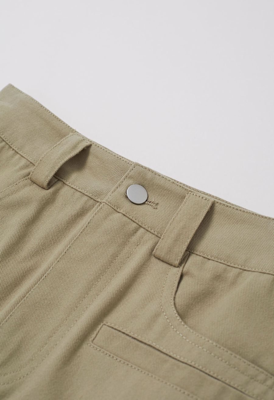 Functional Pocket Belted Denim Maxi Skirt in Light Tan