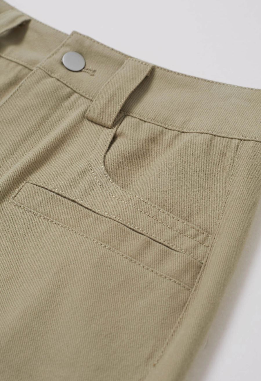 Functional Pocket Belted Denim Maxi Skirt in Light Tan